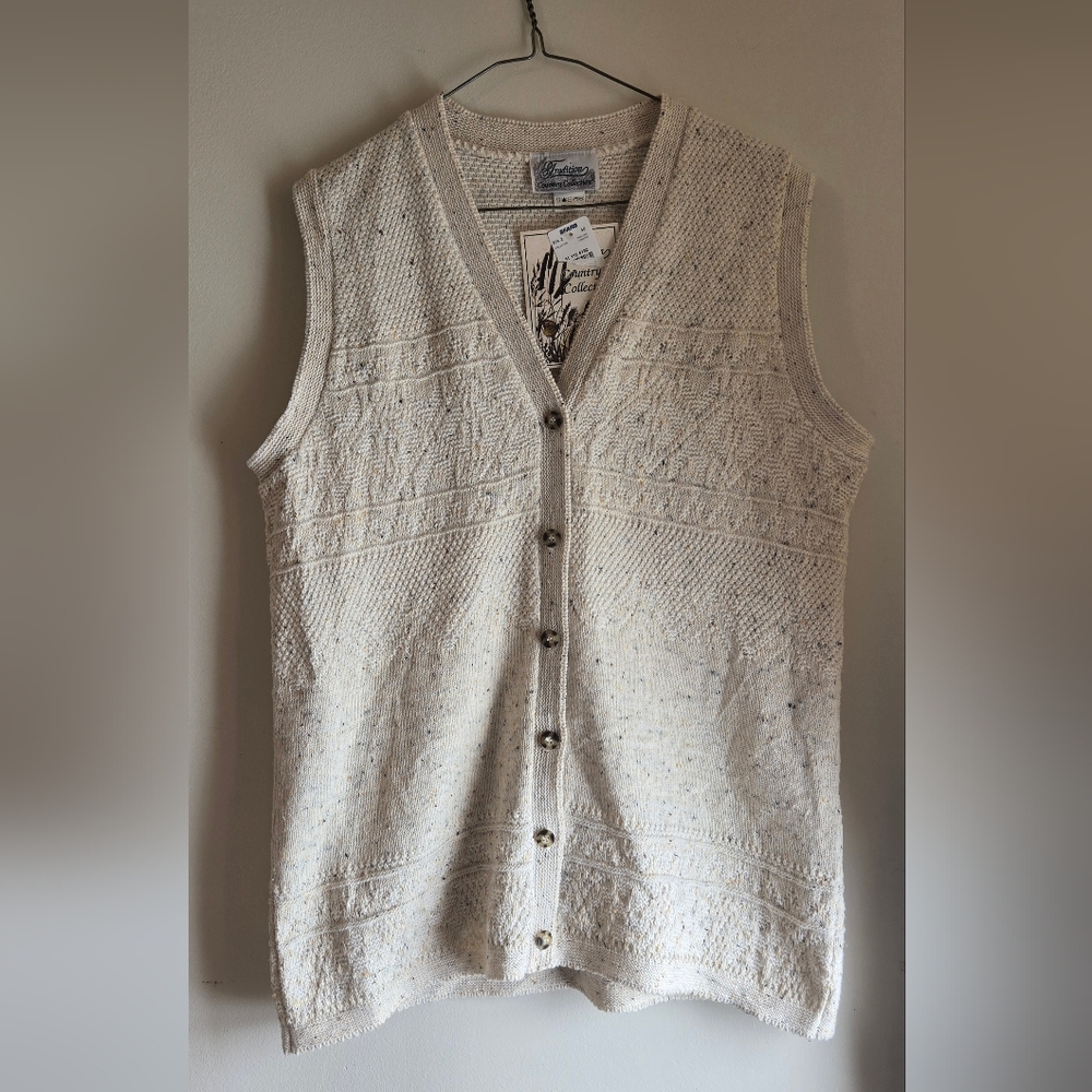 NWT Vintage SEARS Cream Knit Button-Up Vest 'Country Collection'